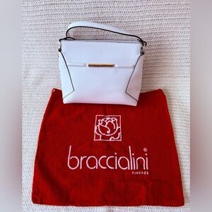 Braccialini White Italian Leather Spring Crossbody Bag Gold Hardware Italy